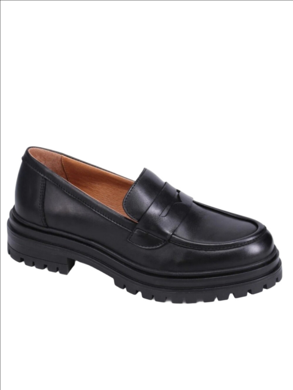 Miz Mooz Black Leather Lug Sole Penny Loafers